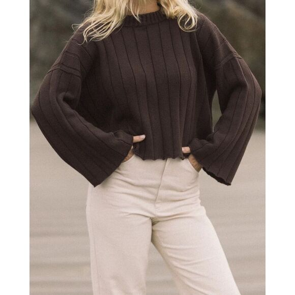 Harley Jae Women’s Muse Crop Boxy Bell Sleeve Chocolate Coco Brown Sweater - Picture 10 of 10